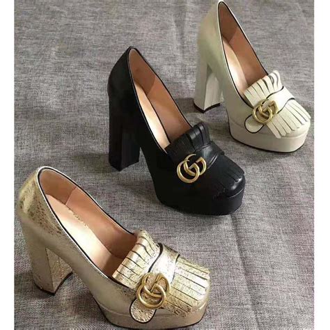 gucci gold heels pump|gucci leather mid heel pump.